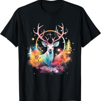 Deer Colourful Floral Motif Forest Nature Animal Lovers T-Shirt