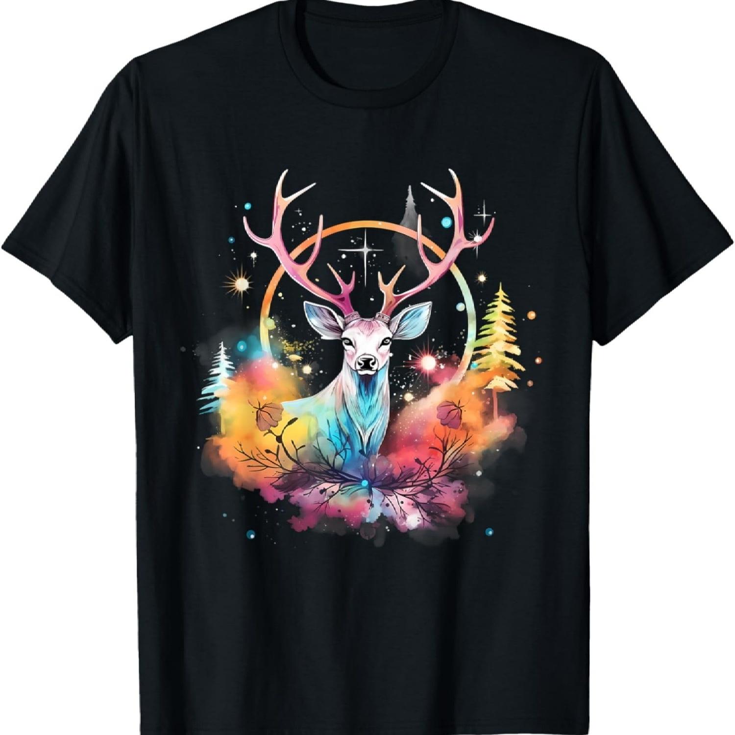 

Deer Colourful Floral Motif Forest Nature Animal Lovers T-Shirt XXXXXL чорний