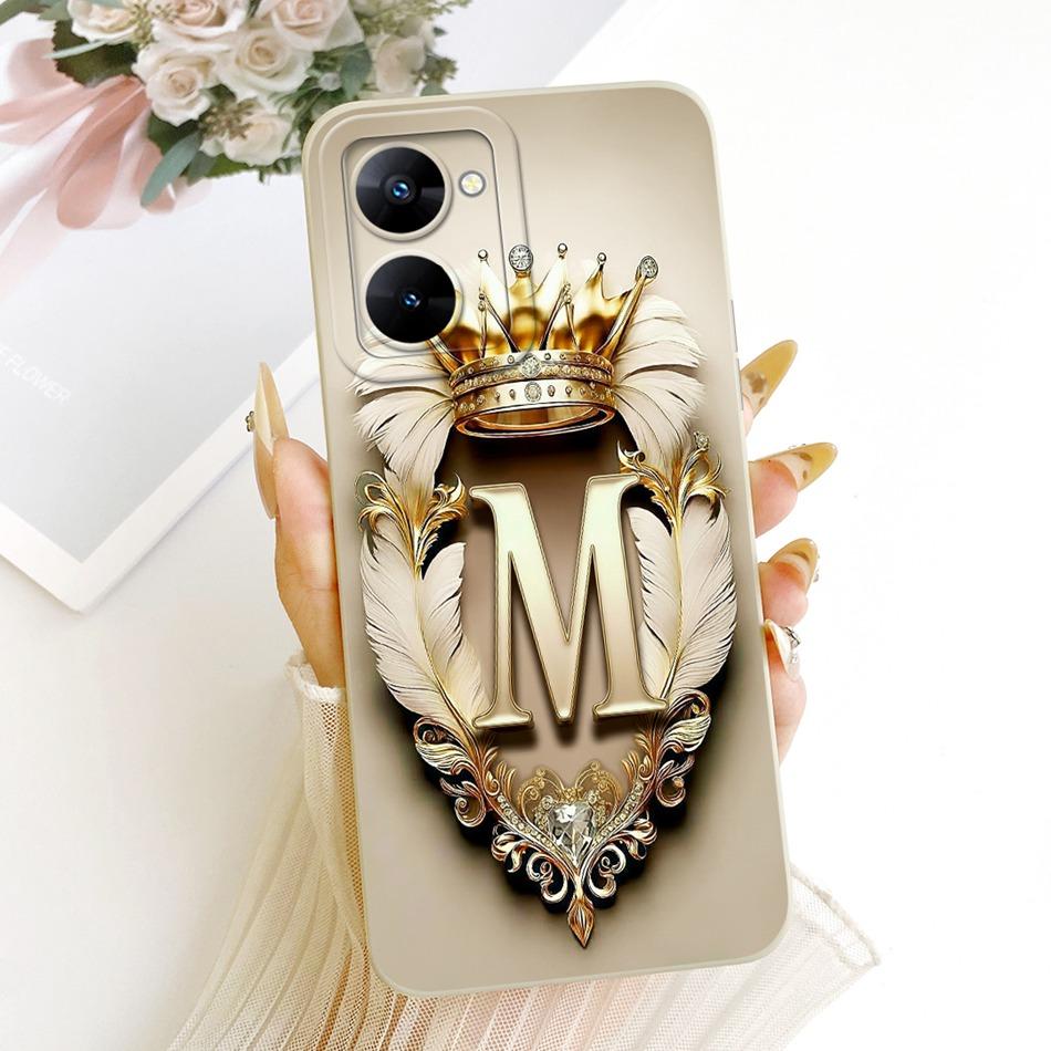 For Realme V30 V30t RMX3618 RMX3619 Feather Crown Initial Letter Phone Case For RealmeV30 V30T 5G Soft Silicone Covers Bumpers