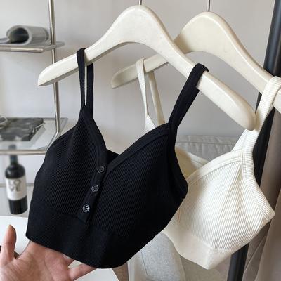 Kadın Düz Renk V Yaka Düğmeli Yelek Crop Top Göğüs Pedli