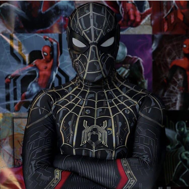 Iron Spider 3 Costume Noir et Or No Way Home Bodysuit Cosplay Combinaison Stretch Spandex Costume d'Halloween pour Homme Adulte