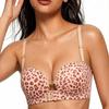 Women S Leopard Print Push Up Front Closure Strapless Backless Bra