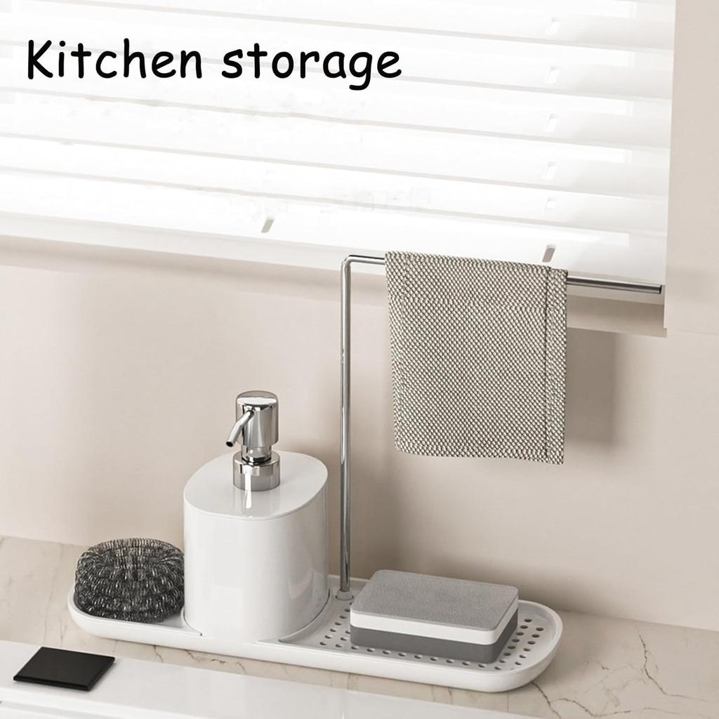 Kitchen Soap Dispenser Set with Dishcloth Holder, Dish Soap Dispenser for Kitchen Sink 5-in-1 Organizer for Kitchen Sink Countertop Storage, Kitchen