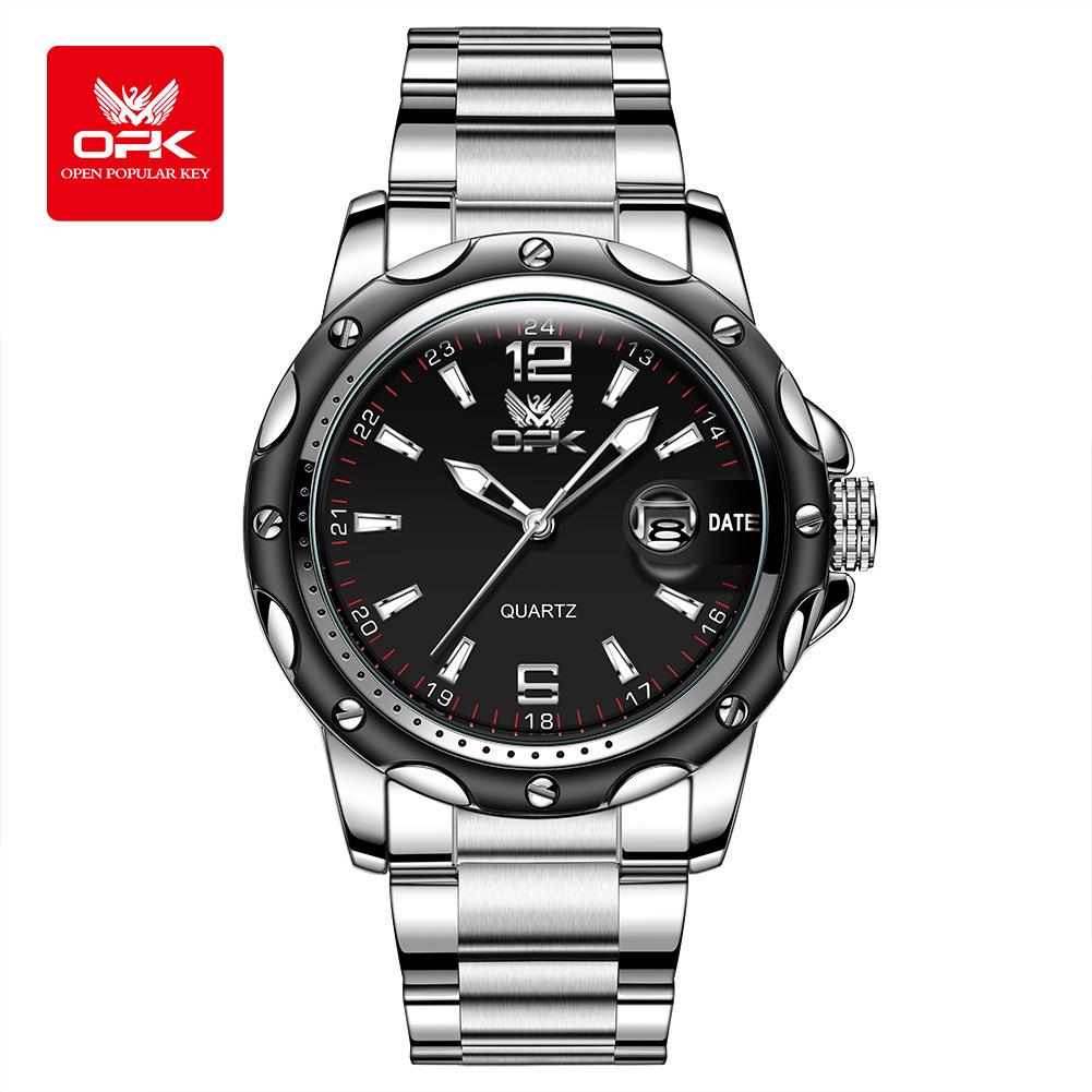 

OPK Бренд Лупа Календарь Светящиеся Мужские Стальной Ремешок Спортивные Часы