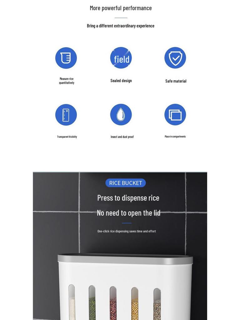 Moisture-Proof Insect-Proof Rice Storage Container with Partitioned Grains Organizer