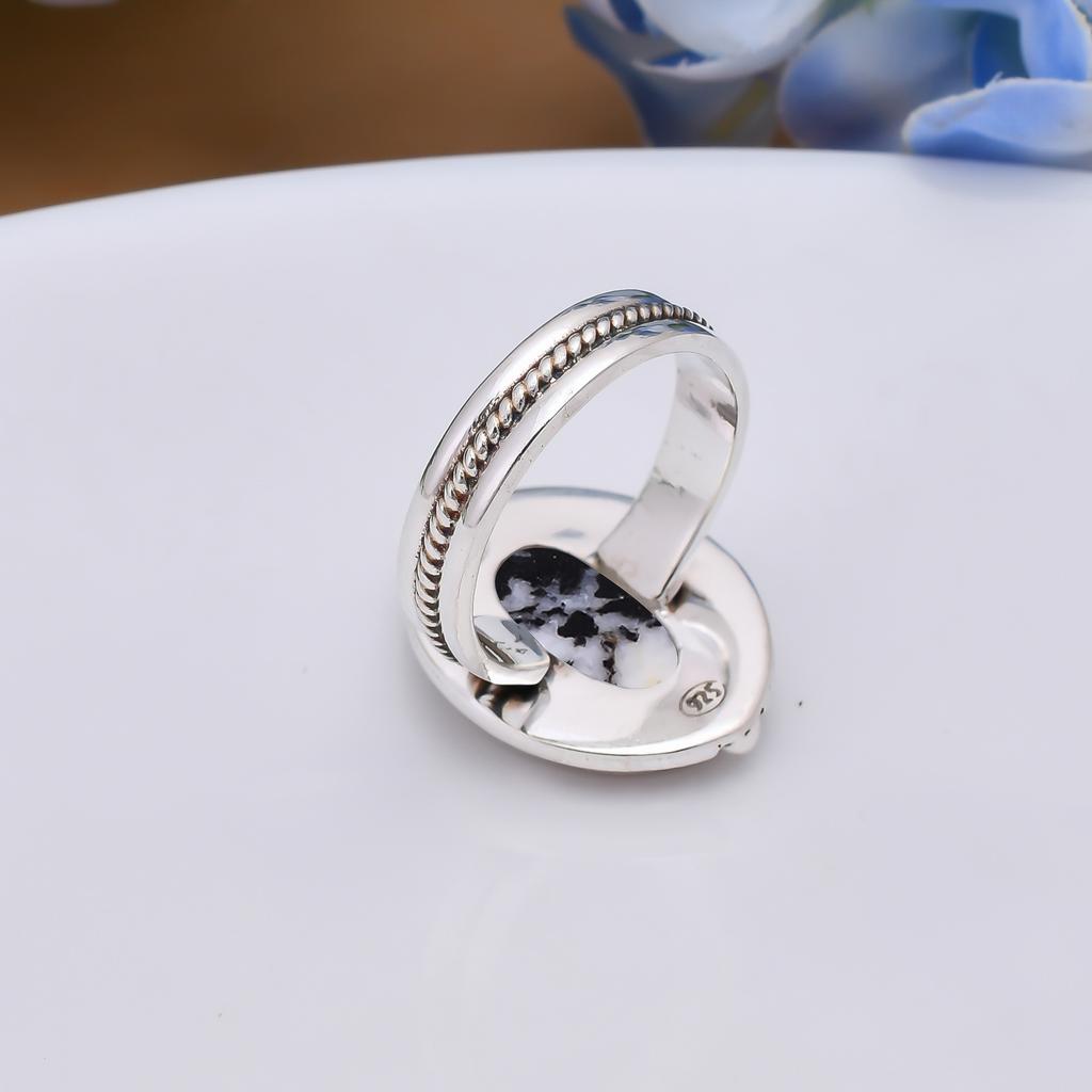 White Buffalo Turquoise - Nevada 925 Sterling Silver Ring V5145, Black & White Ring, Oval Ring, Valentin's Day Gift, Gift For Her, Birthday Gift, Hand