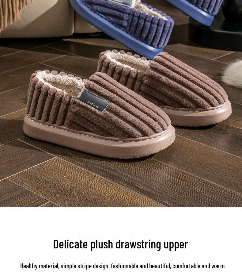 Men's Plus Size Non-Slip Fluffy Cotton Slippers - New 2026 Autumn/Winter Indoor Warm Household Shoes