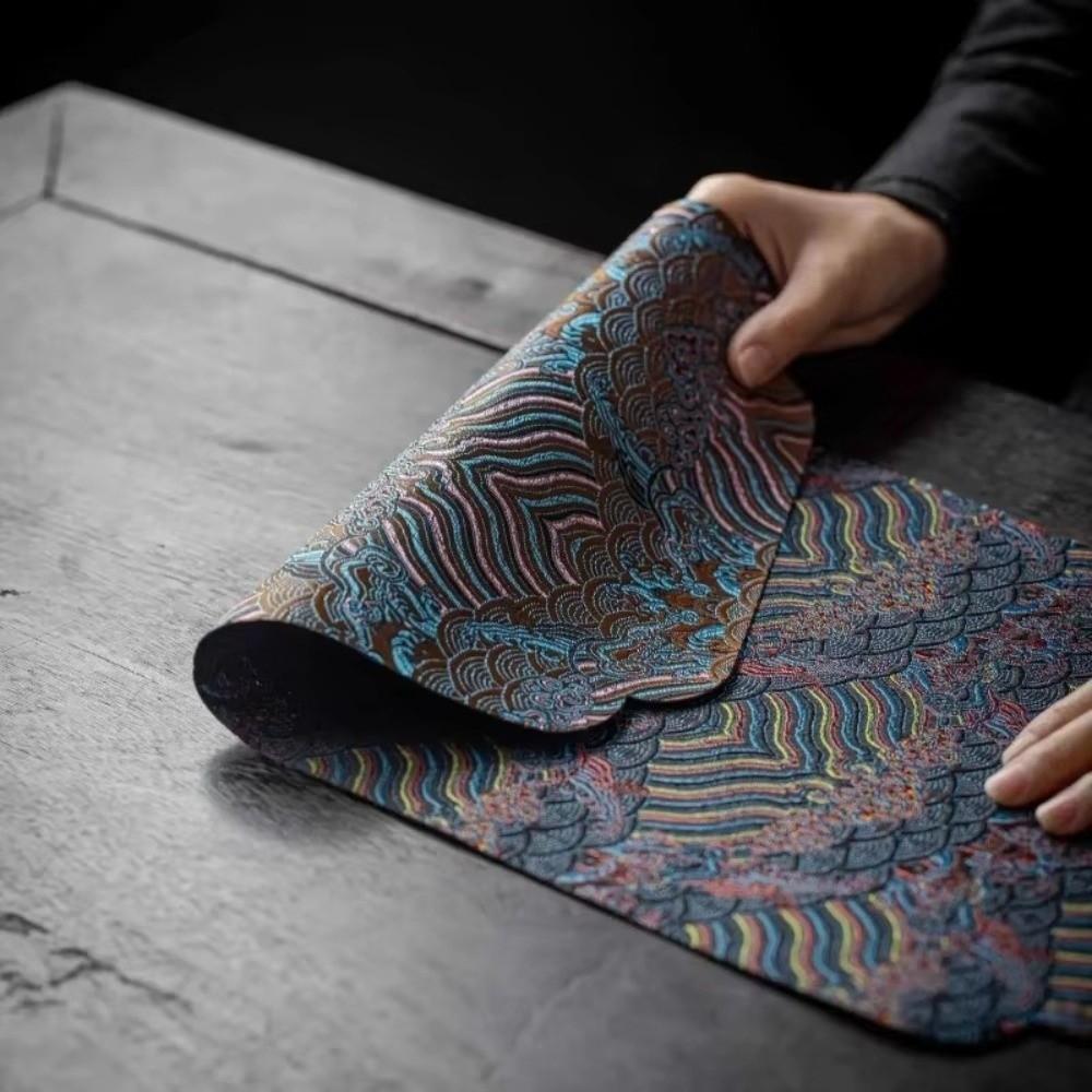 Double-Sided Brocade Tea Mat Chinese Zen Anti-Slip Dry Brewing Tea Ceremony Retro Dining Table Decoration Traditional Coaster