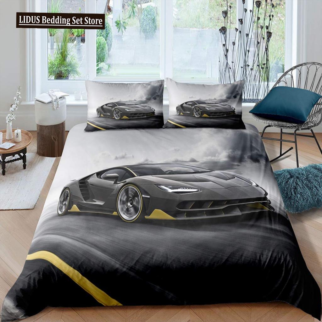 Závodní auto Povlečení Set Velikost Queen 3D Potisk Auta Povlečení Stylová Dekorace Kluci Sport Přikrývka Povlak Rychlost Sportovní Auto Přikrývka Set
