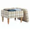 Linen Fabric Upholstered Footstool Rectangular Storage Stool With Removable Top Padded Seat And Hidden Space Brown