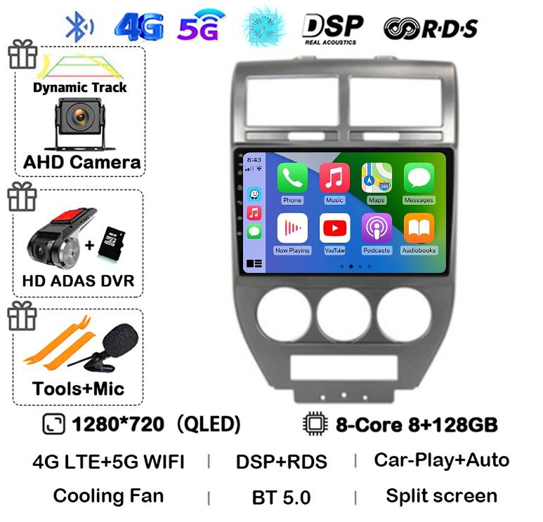 Android 14 Auto 4G+WIFI For Dodge Caliber Jeep Compass 1 MK Patriot 2006 - 2010 Car Radio Multimedia Video Player GPS 360 Camera