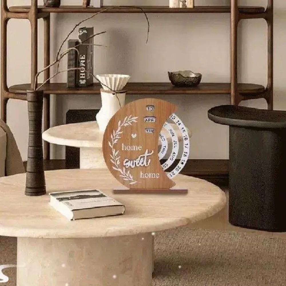 Aesthetic Wooden Perpetual Calendar Reusable Rotatable Desk Ornament  Room