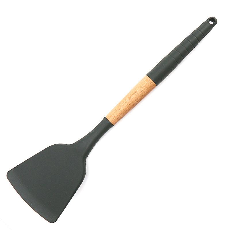 Conjunto de utensílios de cozinha de silicone com 11 peças, utensílios para assar com balde de armazenamento, utensílios de cozinha de madeira antiaderentes com furo para pendurar