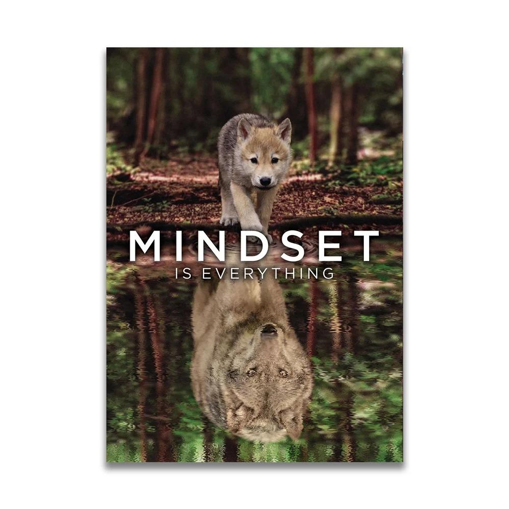 1pc frameless Canvas MINDSET IS EVERYTHING Motivational Poster Lion Tiger Wolf Animal Wall Art Canvas Print fo