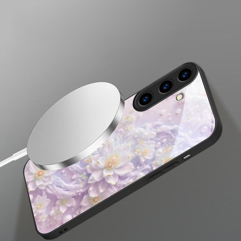 Beautiful white flowers suitable for Samsung Galaxy S26 Ultra S20 FE S21 S22+ 23 Plus S24 Ultra 25 Edge black Glass Phone Casee
