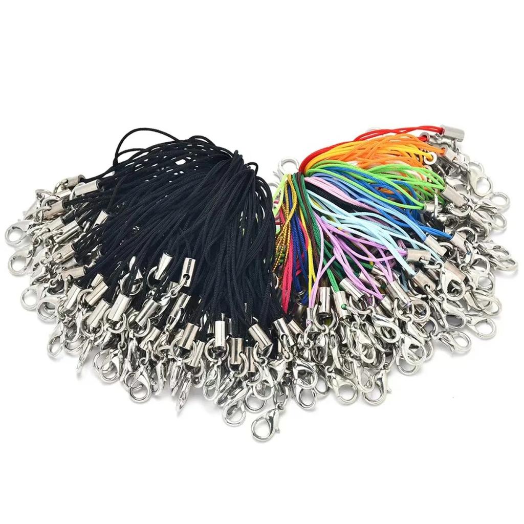 50PCS Black Strap Charm Cord Lanyard Lariat Strap Cords Lobster Clasp Rope Keychains Hooks Mobile Set Charms Jewelry Accessories