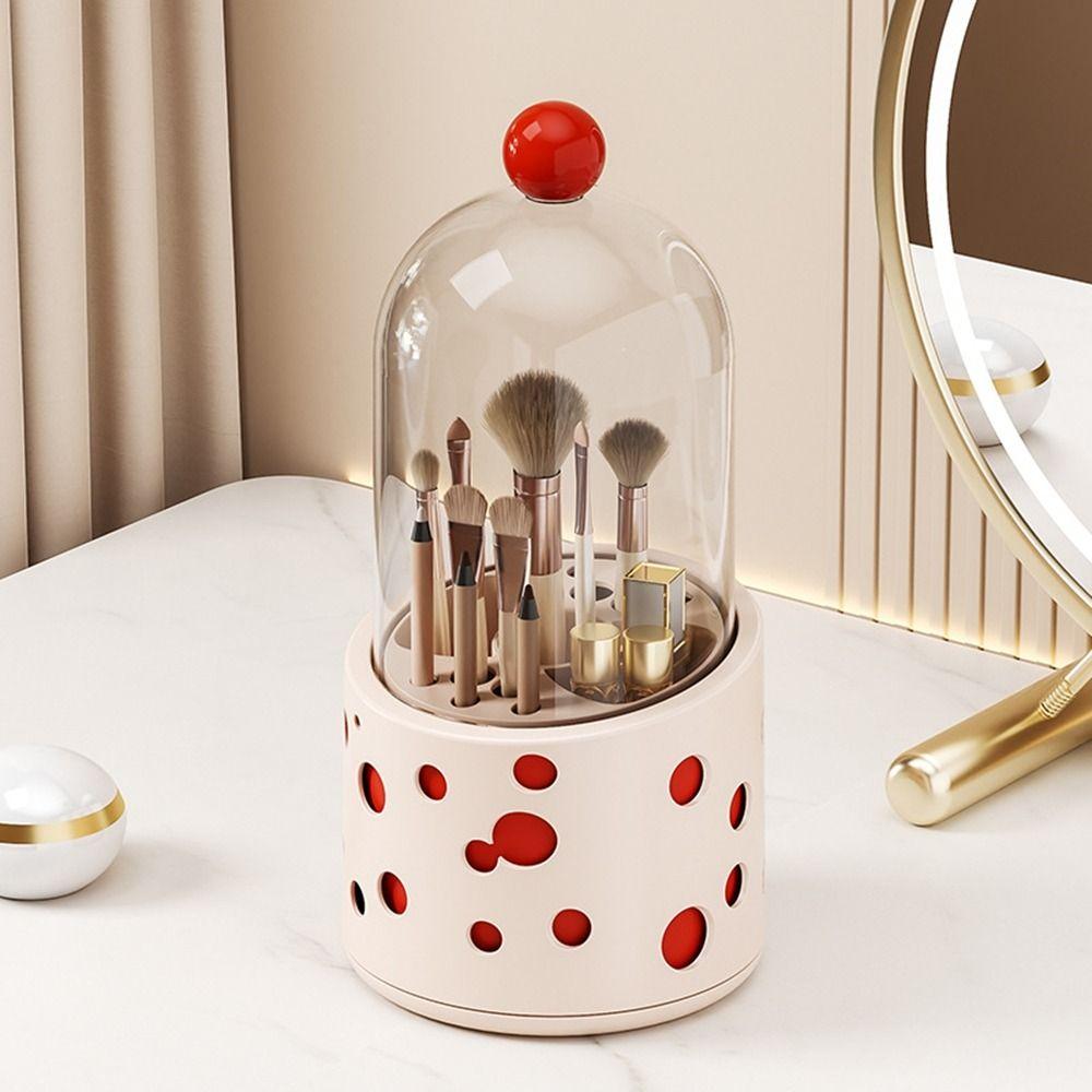 

Clear Cosmetic Display Cases Dustproof 360 Rotating Makeup Organizer Bathroom бежевый