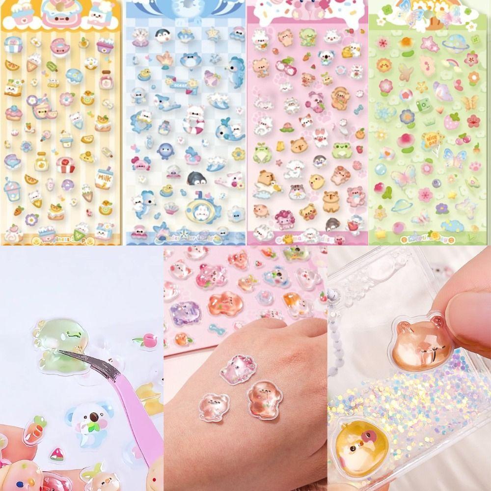 

Transparent 3D Relief Stickers DIY Adhesive Materials Cartoon Crystal Stickers Book жовтий
