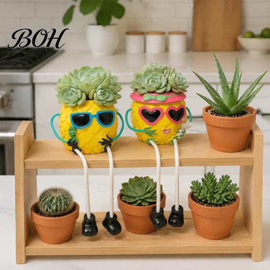 Small Decorative Vessel for Plants Pineapple Tabletop Planter, Succulents Pot with Hanging Legs, Versatile Modern Artistic Planter Desktop Organizer,