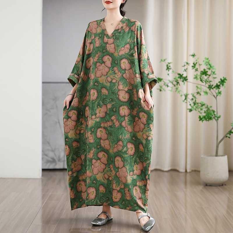 New Floral Vacation Style Travel V-Neck Vintage Dresses