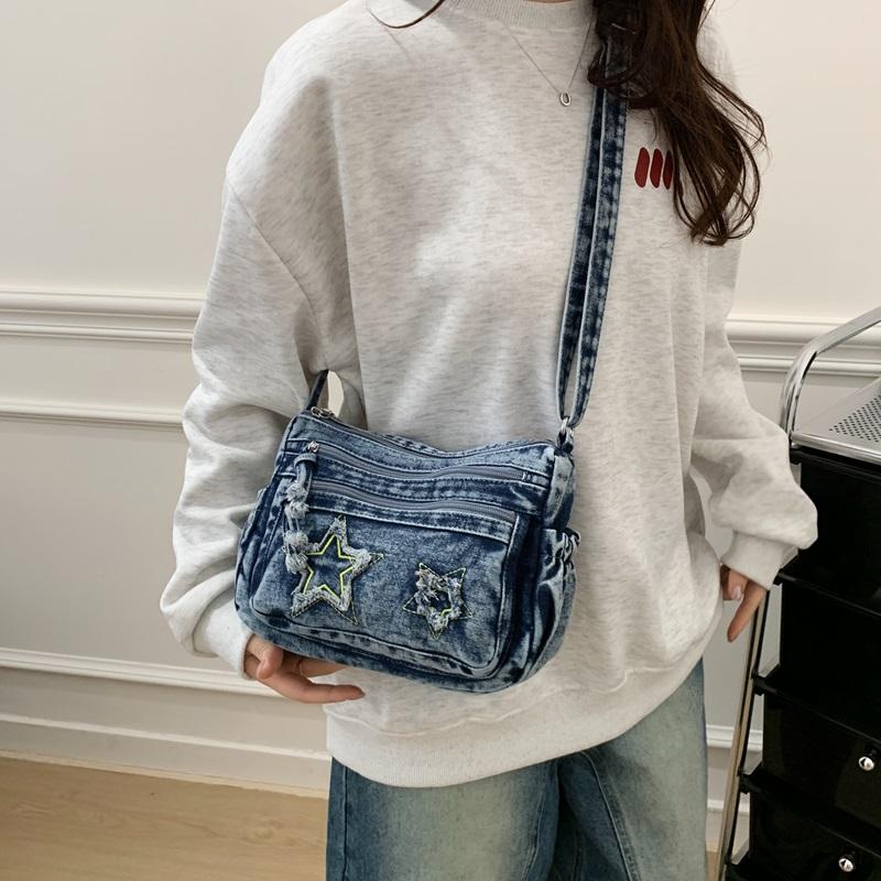 Borsa Piccola Quadrata in Denim con Stelle Leggera Borsa a Spalla Crossbody da Donna