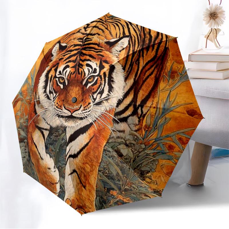 1pc Tiger Print Automatic Folding Umbrella - Compact 8-Rib Design,Perfect Gift for Friends & Family yy250926091