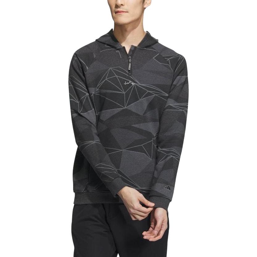 Adidas Full Print Geometric Pattern Half Zip Long Sleeve Hoodie Men hoodies Black IA2624