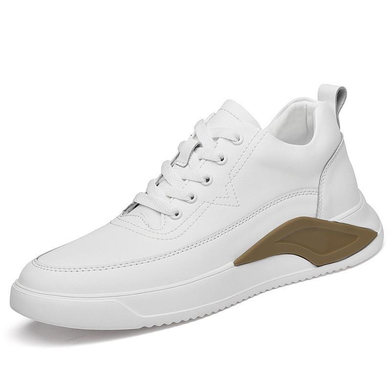 Men s Cowhide Casual Height-Increasing White Sneakers 37