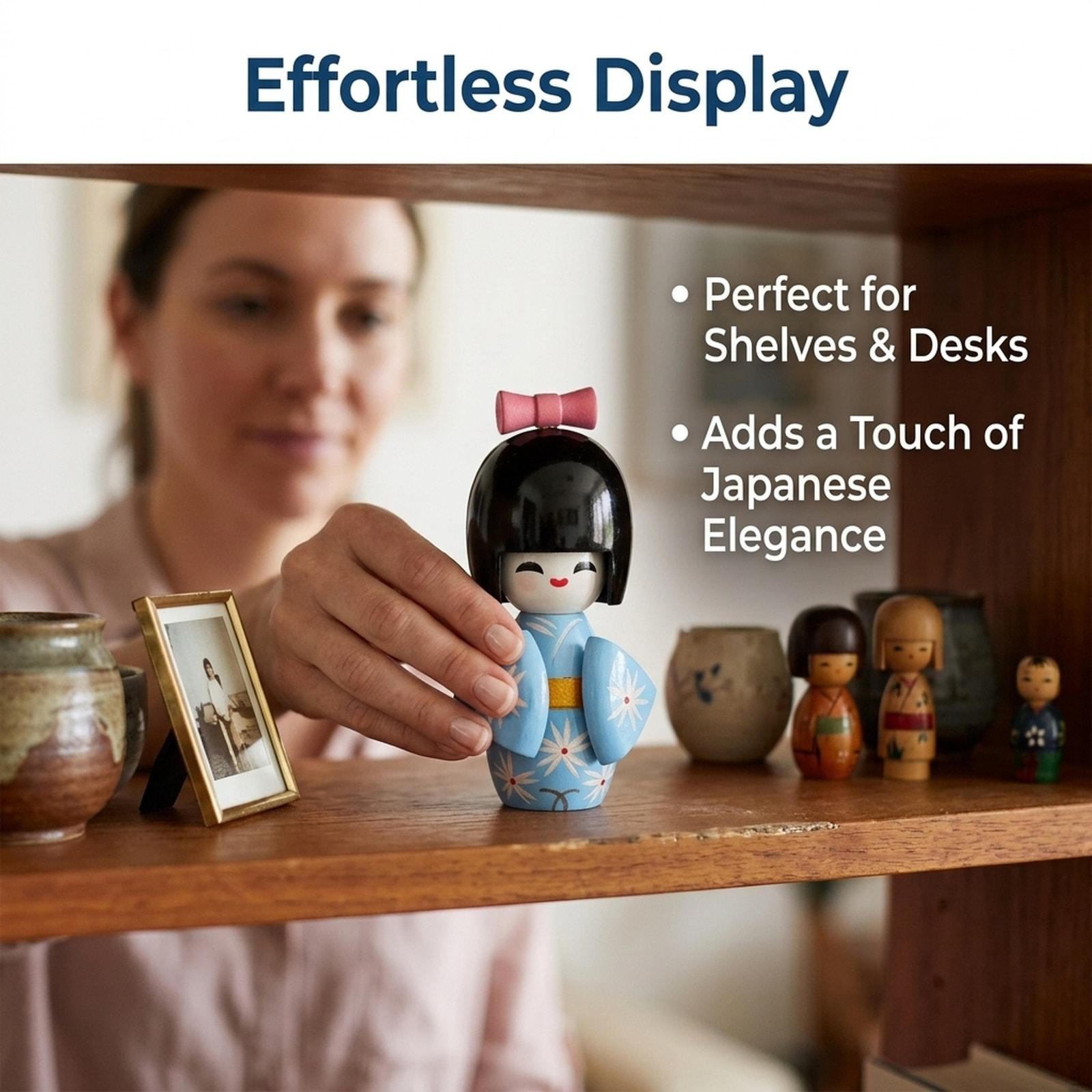 

Cartoon Japanese Doll, Wooden Kabuki Figurine, 9cm Statuette Mini Decorative Figure for Blue B