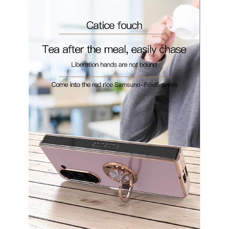 Luxury Plating Metal Ring Holder Phone Case For Samsung Galaxy Z Flip 5 4 / Z Fold 6 7 Flip7 Fold7 5G Silicone Back Cover Funda