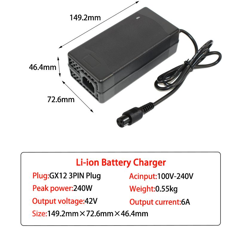 36V 6A Battery Charger 42V GX16 IEC XT60,XT90 Lithium Li-ion Li-poly Fast Charger 10S 36 Volt