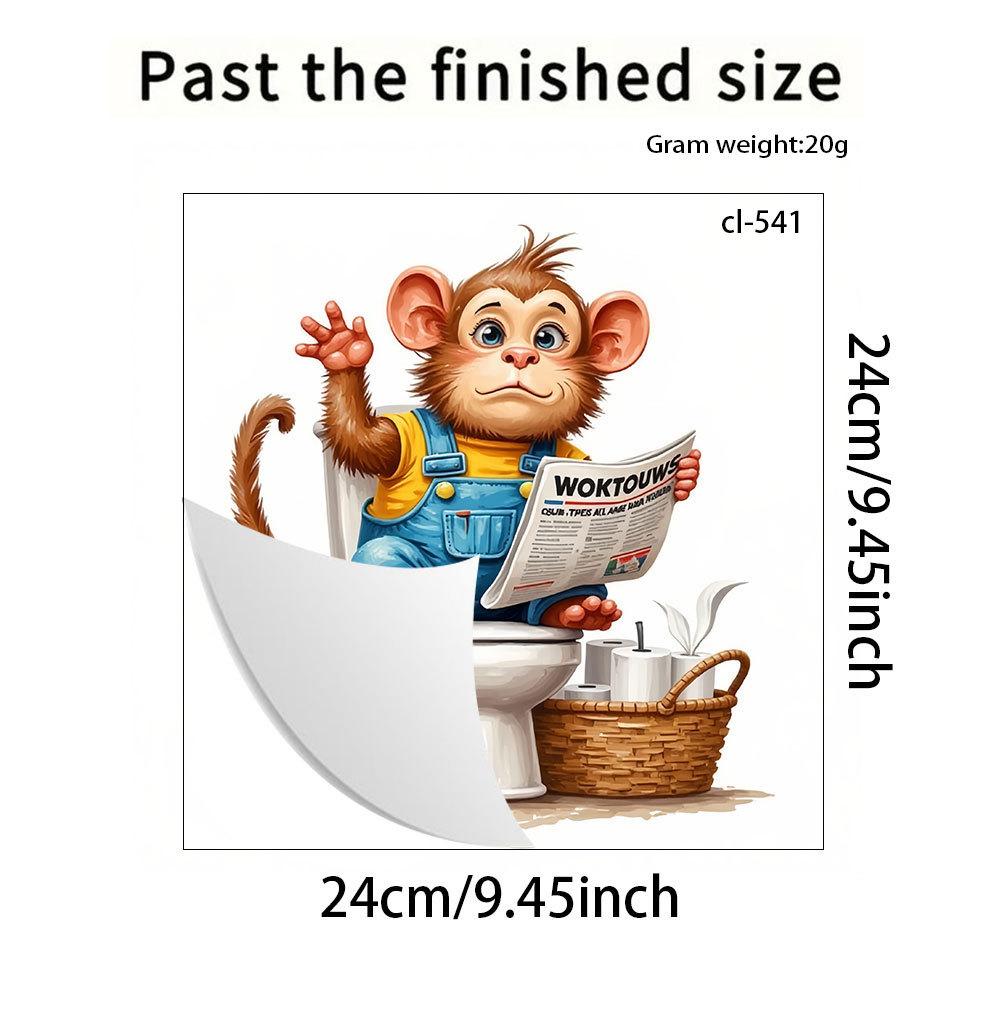 3D Funny Cartoon Monkey Reading Newspaper Toilet Wall Sticker Self-Adhesive Waterproof Removable Bathroom Home Decor Art