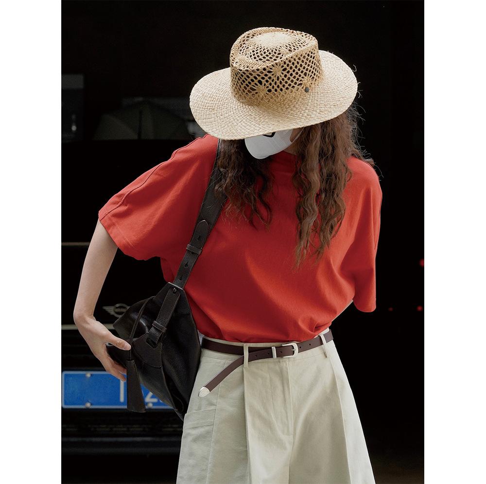 Johnature Summer Retro Simple Soft Cotton Short Sleeve Women T-Shirts Loose Casual Tops