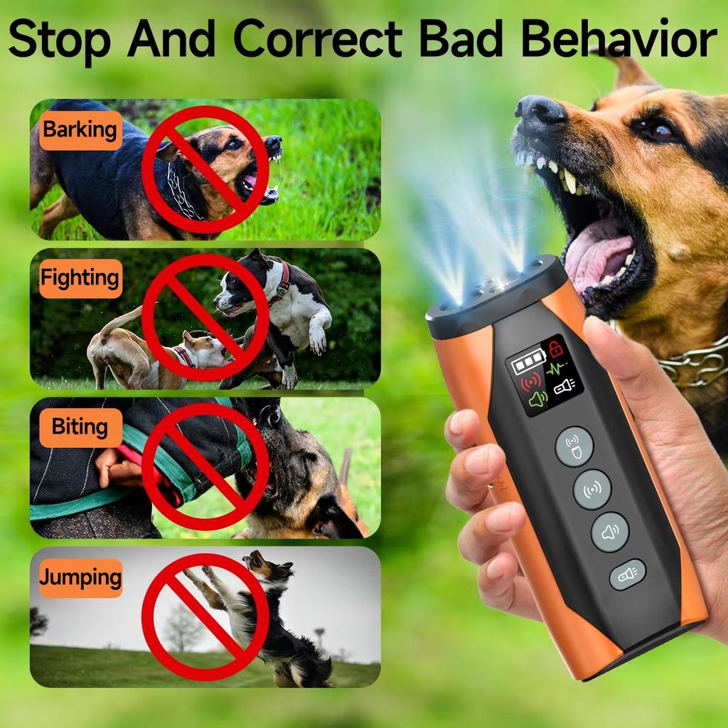 Dog Repeller Ultrasonic Dog Training Device Stop Anti Barking Handheld Portable 4in1 Beep With Flashlight Dog Trainer 4