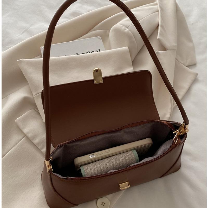 Minimalist Faux Leather Baguette Purse for Women Small Shoulder Crossbody Fashionable Daily Handbag CLE