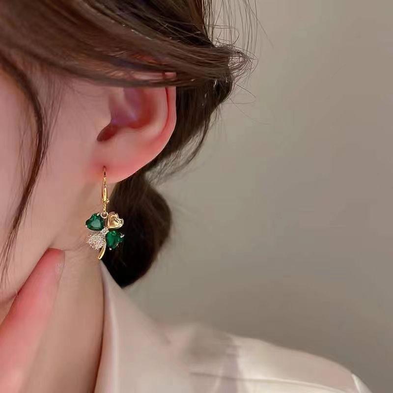 S925 Silver Pin Niche Light Green Flower Zircon Earrings for Women