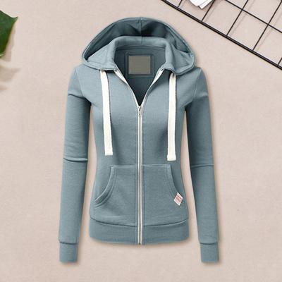 Dámská bunda Stahovací šňůrka Kapuce na zip Dlouhé rukávy Pure Color Slim Fit Elastická manžeta Cardigan