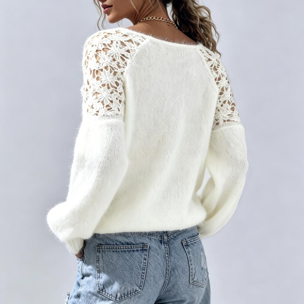 Women's Color Crewneck Pullover Sweater, Hand-Knit Knit Top for Fall Winter