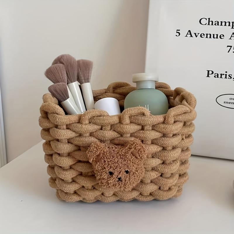 2 Stück Kawaii Kleiner Bär Kleiner Aufbewahrungskorb Korea Schreibtisch Dekorative Seil Gewebter Regal Korb Niedlicher Weicher Tisch Kleinkram Organizer