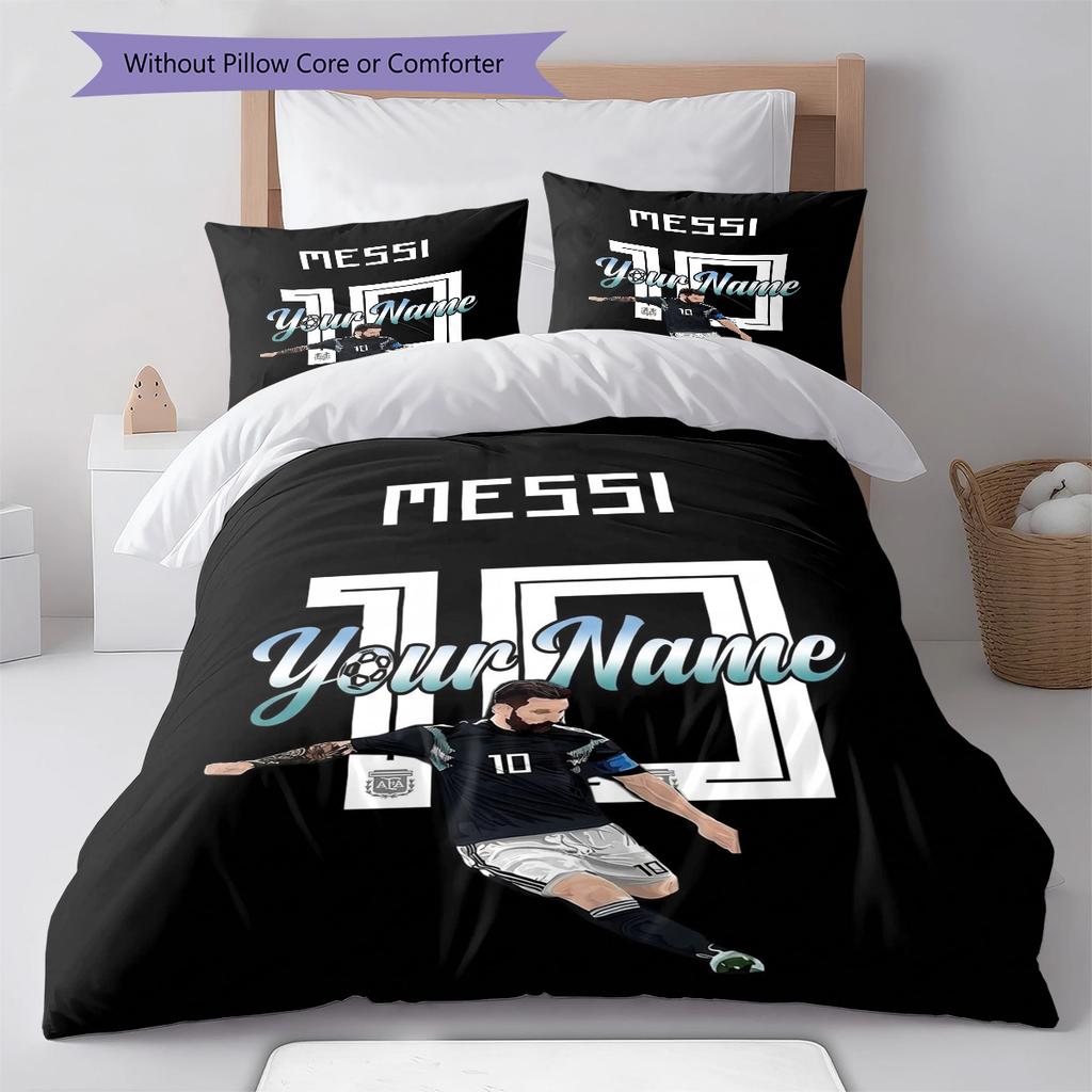 Messi Fan Artwork Custom Name Pattern Bedding Quilt Set Quilt Cover Pillowcase Home Birthday Gift(1 * duvet cover + 2 * pillowcase, without core)