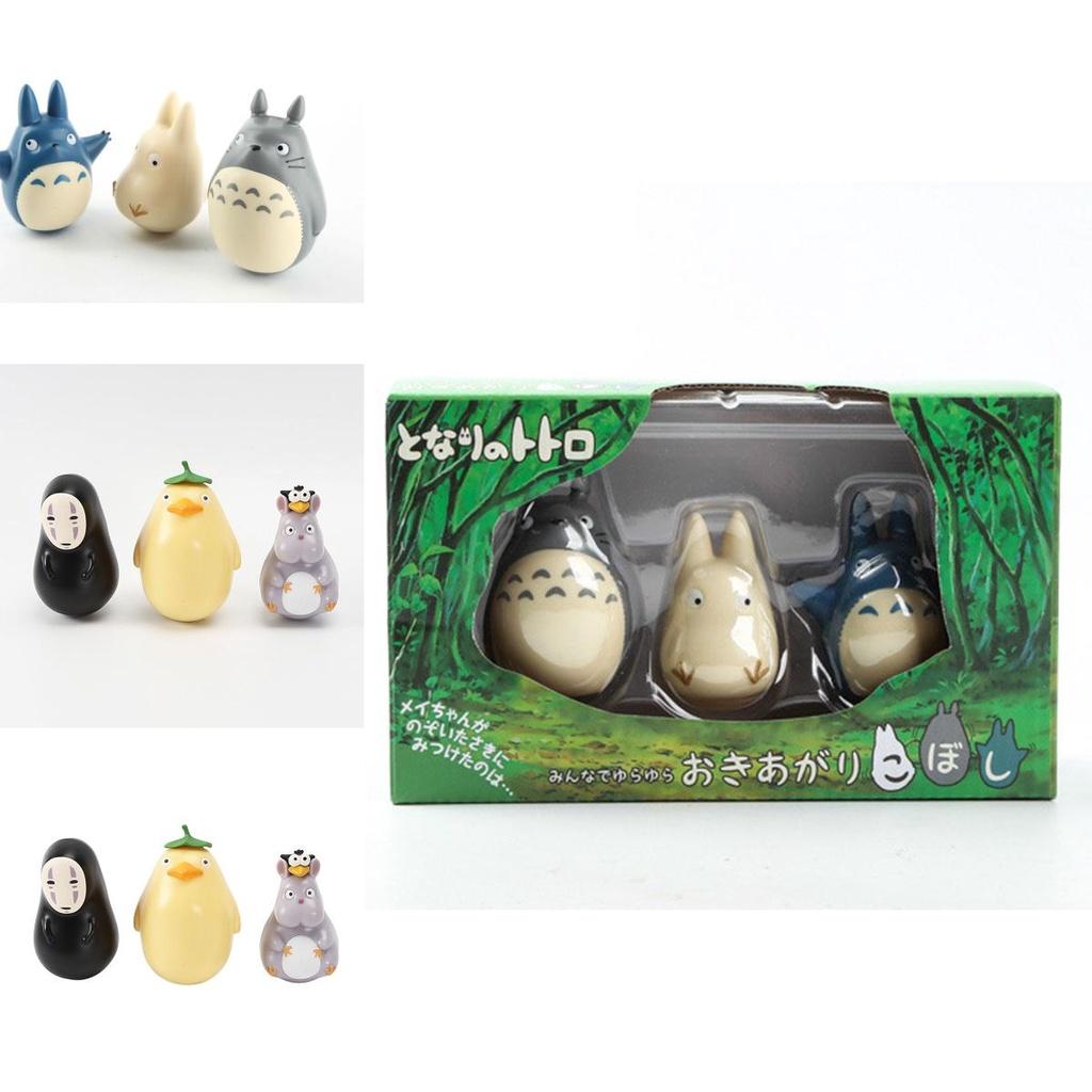 Niedliche Totoro Wackelkopffigur PVC- und Harzmaterial Cartoon Anime Desktop Dekoration Set mit 3 Figuren in einer Box Figuren)