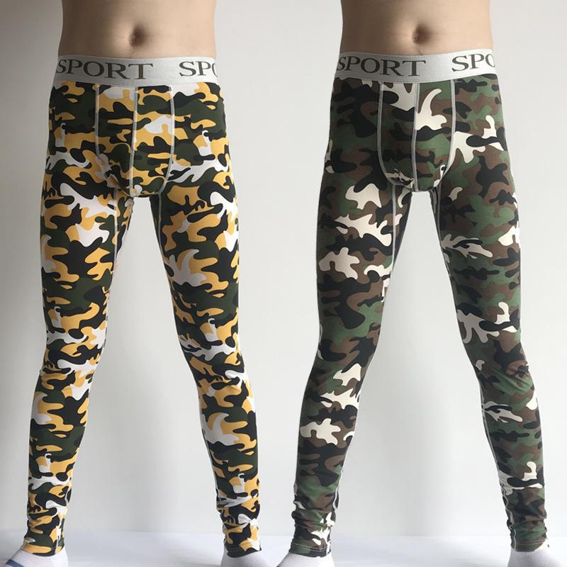 Men's Striped Camouflage Cotton Long Johns - Warm Autumn/Winter Underwear Pants