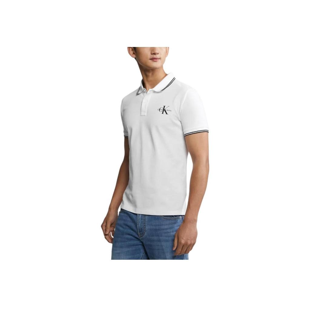 Calvin Klein Slim Fit Solid Color Comfortable Simple Short Sleeve Polo Shirt Men Tops Bright-White J324252-YAF