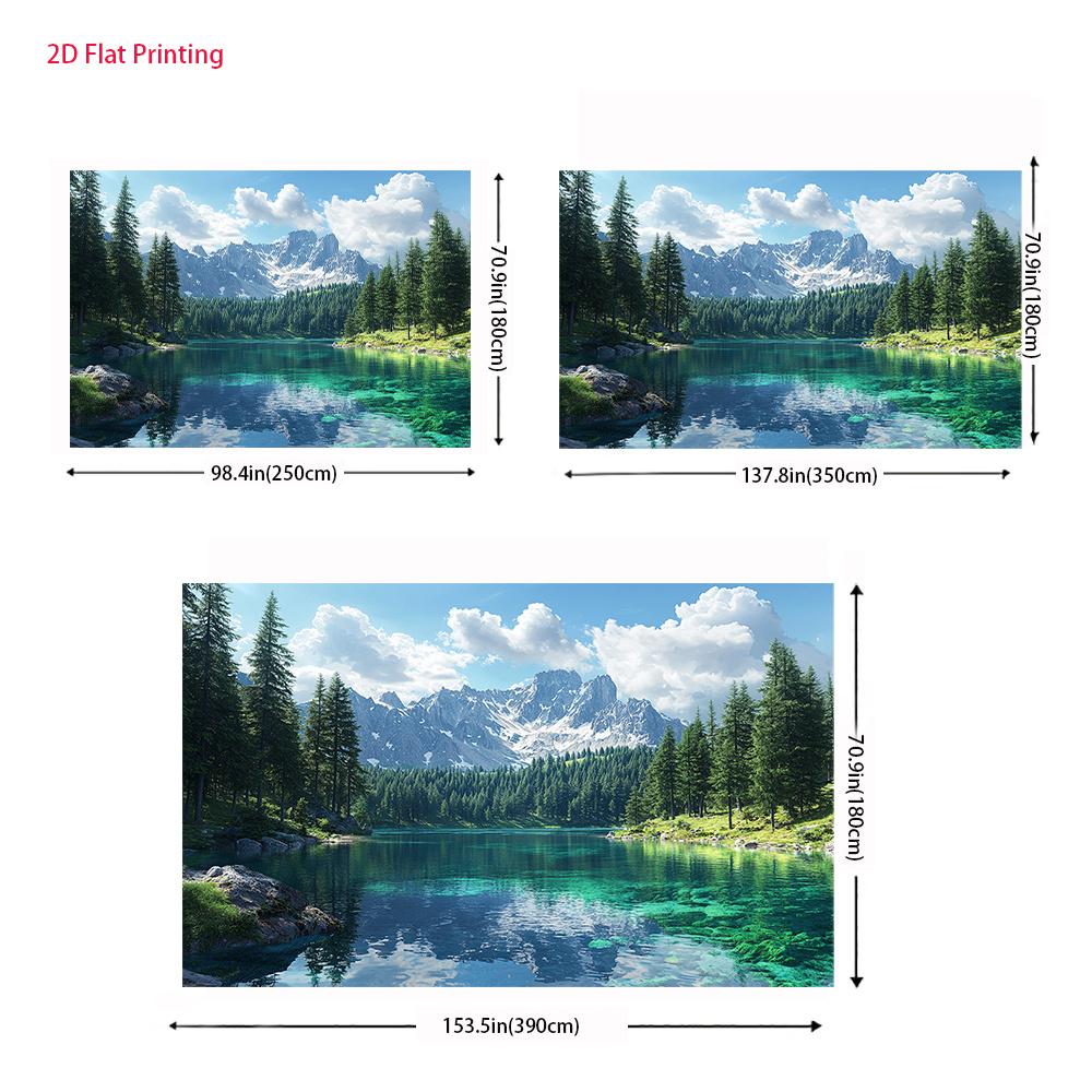 2D flat surface, 1 large landscape mountain lake forest banner - made of UV-printed durable polyester fabriczyc