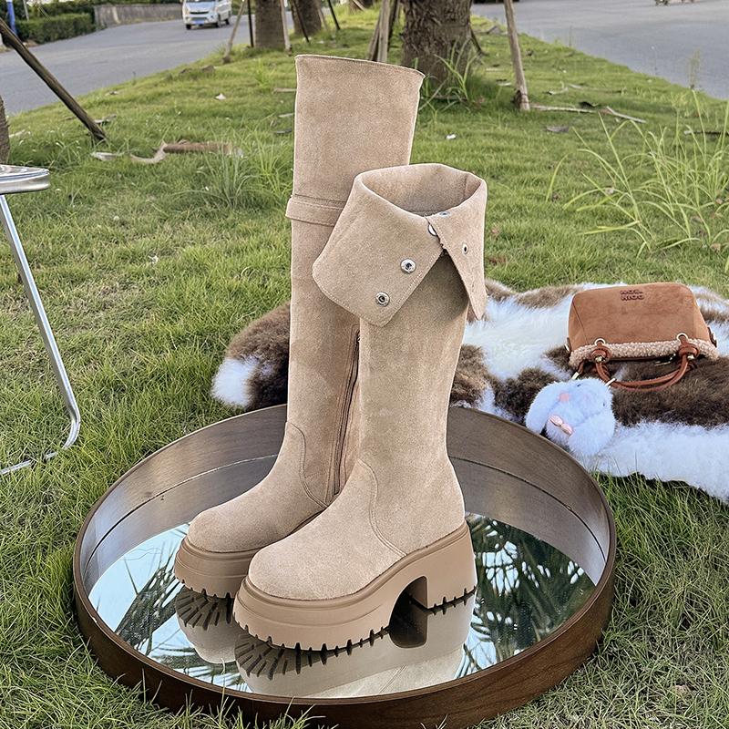 Fashion Winter Warm Cotton Women Knee High Boots Concise Punk Modern Long Boots Thick Heels Ladies Shoes