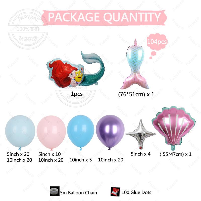 104PCS New Mermaid Themed Girl Birthday Party Decoration Year End Banquet Latex Balloon Set Atmosphere Scene Decoration Props