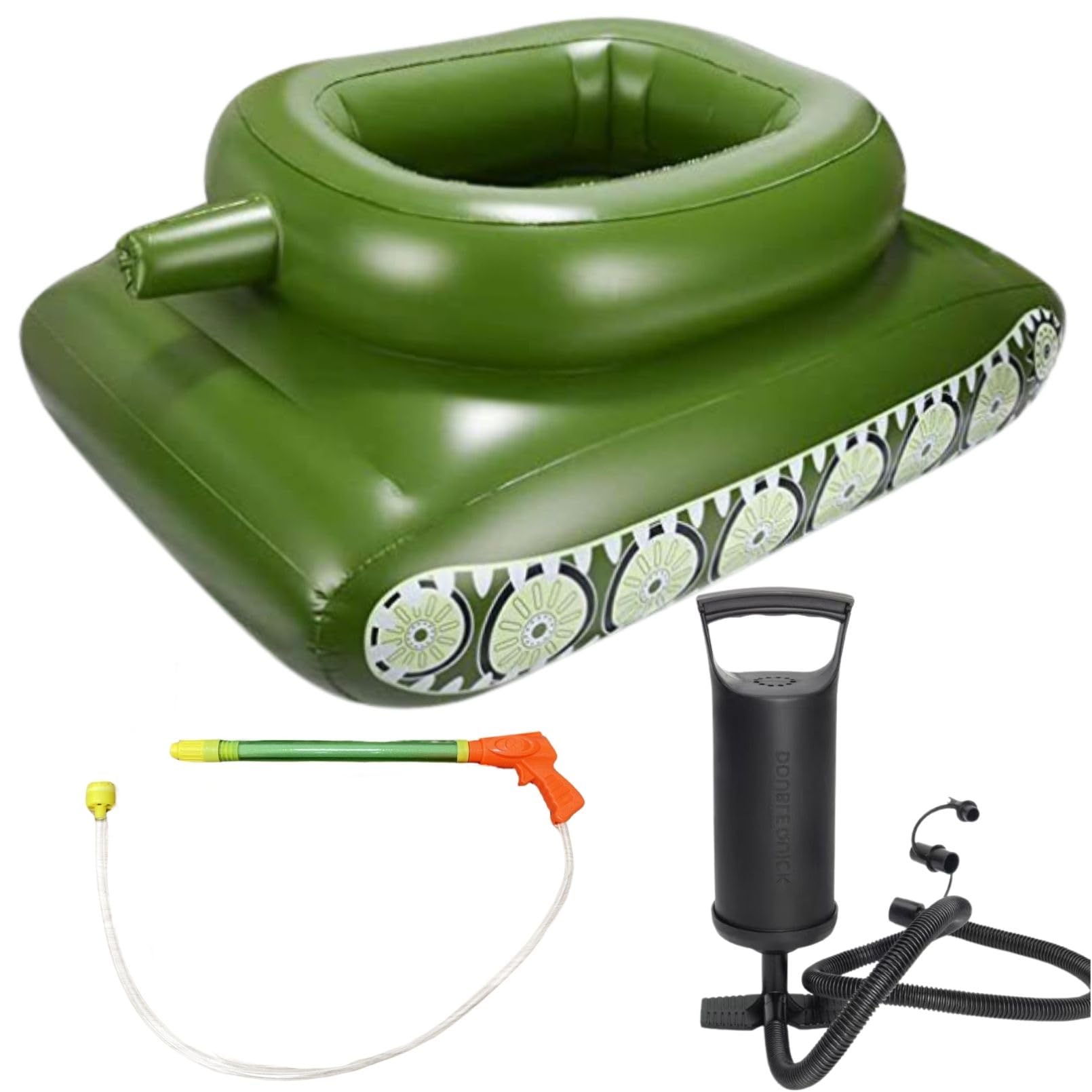 

Я Плавающий танк с водяным пистолетом, Идеально подходит для пляжа, бассейна, игр на воде и игр на реке, Включает воздушный насос и ручной насос (Маленький)