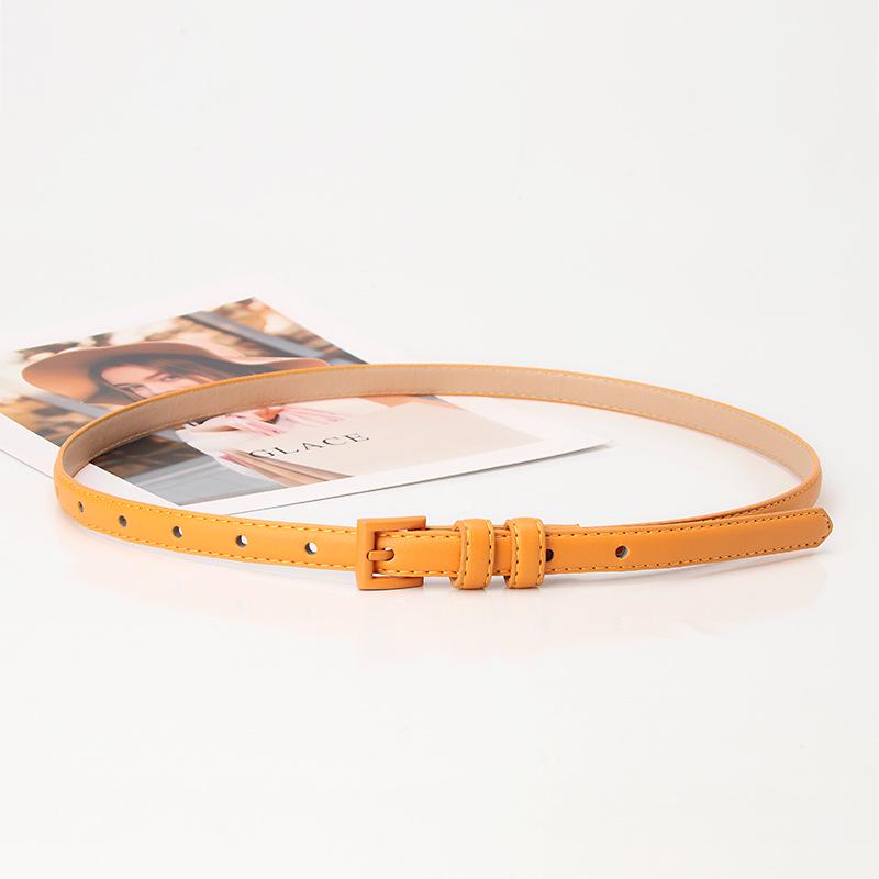 Versatile Women's Candy Color Leather Belt with Small Square Buckle - Thin, Decorative Waist Accessory for Dres… More
