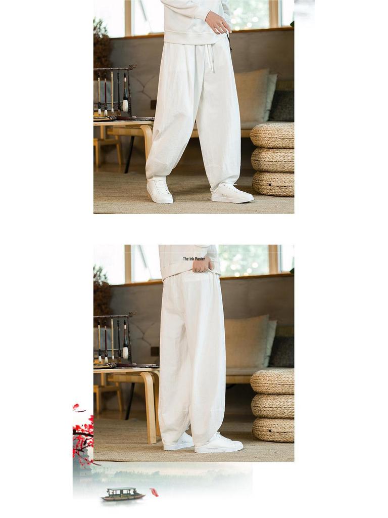 Men's Chinese Style Tai Chi Wide-Leg Pants: Spring/Autumn Martial Arts Cotton-Linen Bloomers