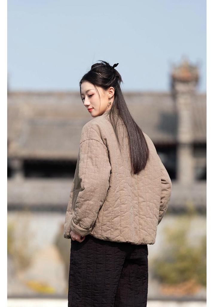 New Arrival: Women's Winter Zen Padded Quilted Jacket - Chinese Retro Style, Thickened Cotton & Linen Blend
